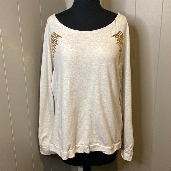 C New Directions Weekend Women’s Large Wide Crewneck Sweater Gold Sequins - Picture 1 of 5